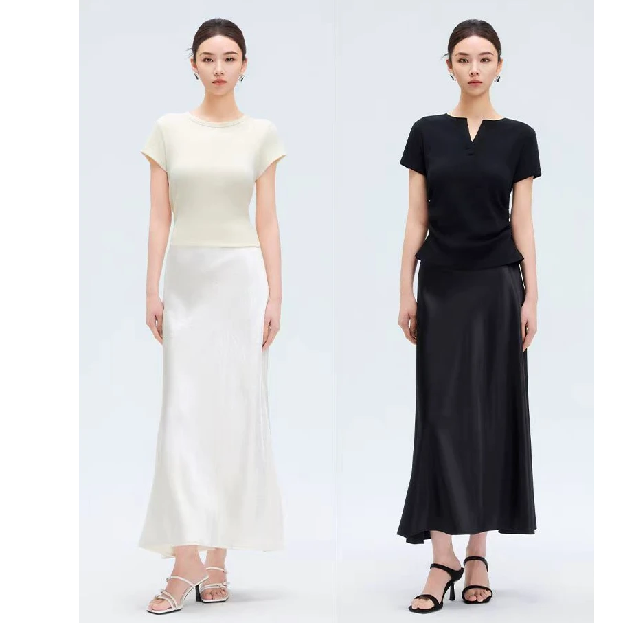 曼德诗半身裙夏季新款高腰醋酸A字裙152S0039
