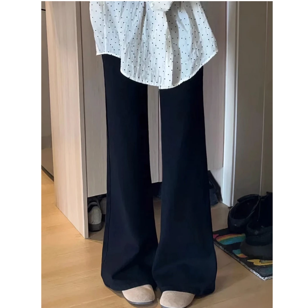 【现货+运费险】微喇加绒加厚高腰黑色牛仔裤女大码弹力显瘦喇叭裤