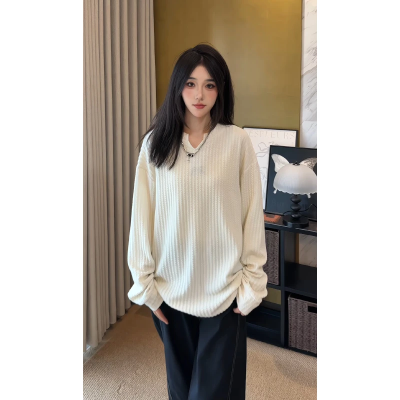 【早秋穿搭】肌理感v领长袖t恤男25秋季新款美式痞帅宽松内搭打底衫