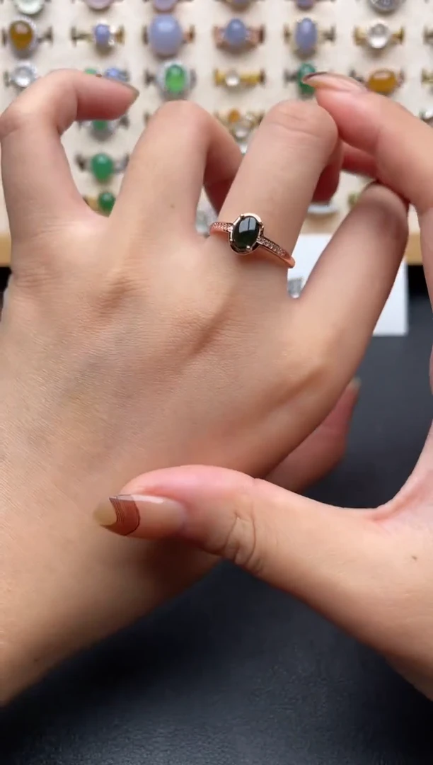 翡翠戒指银S925镶嵌一物一证一礼盒