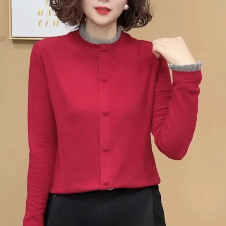 双面德绒妈妈装洋气百搭秋冬气质假两件长袖打底衫显瘦女上衣早春