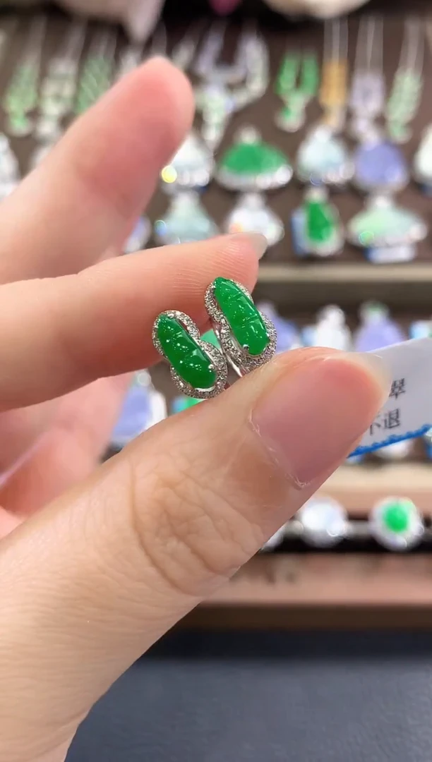 18K金镶嵌翡翠耳饰b68多样性一件发货