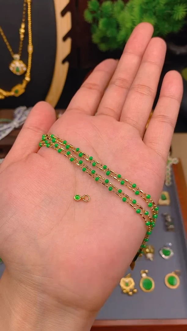 【闪购商品】翡翠项链银S925镶嵌金色碎银几两项链1条