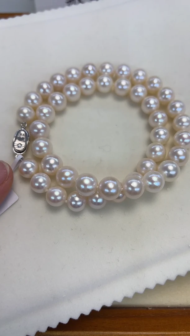 颈饰银S925镶嵌淡水珍珠9.5-10.5mm淡水无核珍珠项链