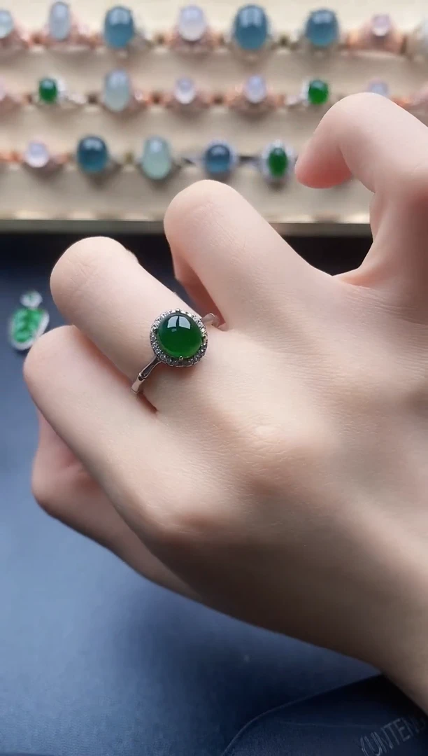 翡翠戒指银S925镶嵌一物一证一礼盒