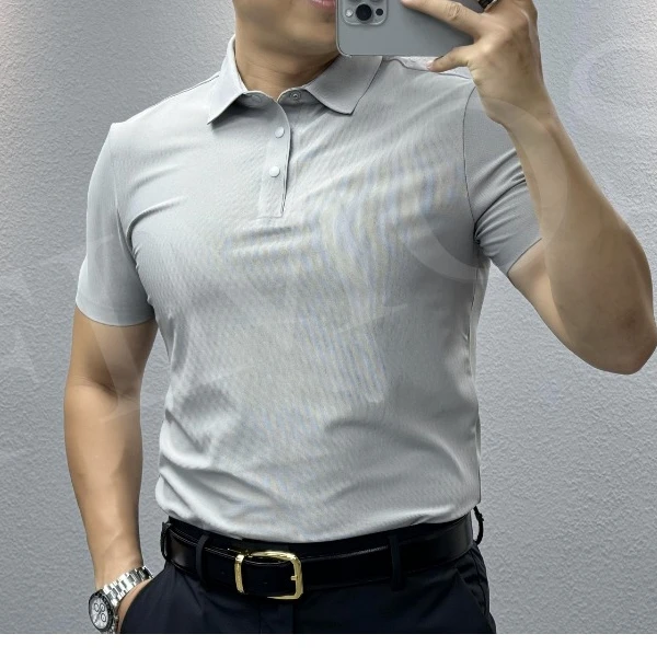 春季新款男士华夫格珠地无痕翻领纯短袖POLO衫 XC177