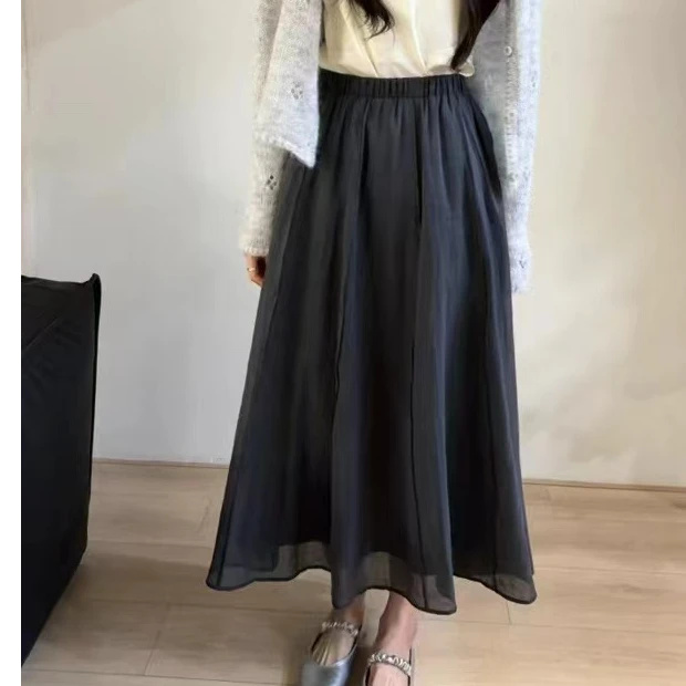 夏款简欧风松紧腰12片拼接A字半身裙