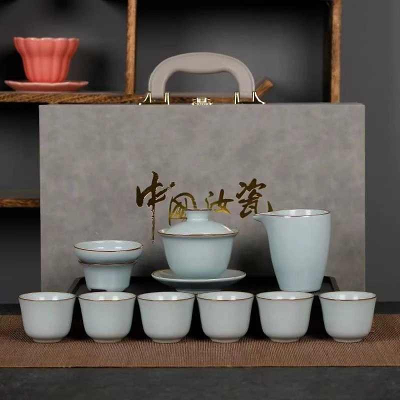 中国手工汝瓷一盖碗六杯过滤带公道A200