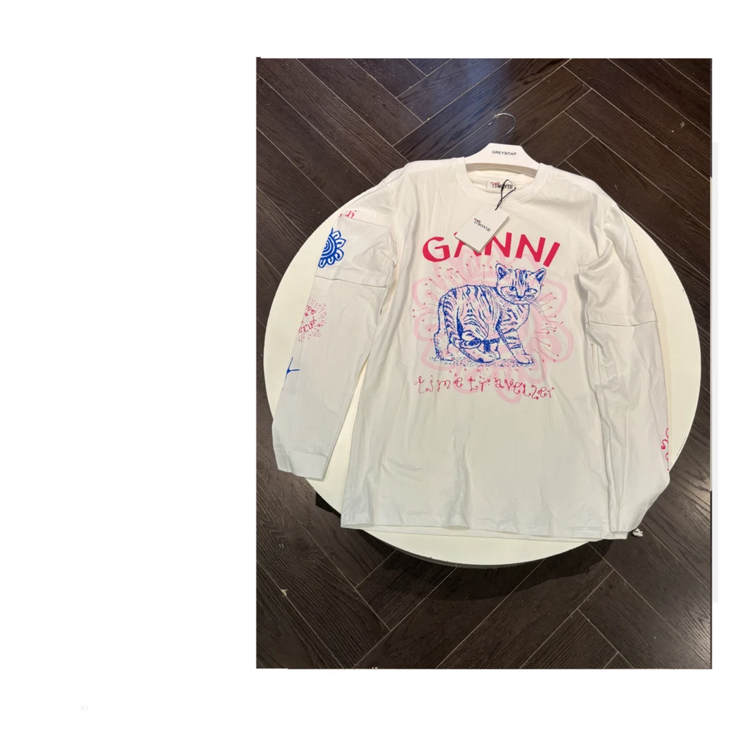 返场款 | 北欧猫咪字母印花假两件长袖 | 早秋T恤