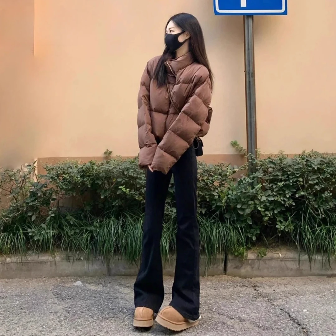 加绒黑色高腰微喇牛仔裤女冬季2025新款弹力修身时尚马蹄喇叭裤子