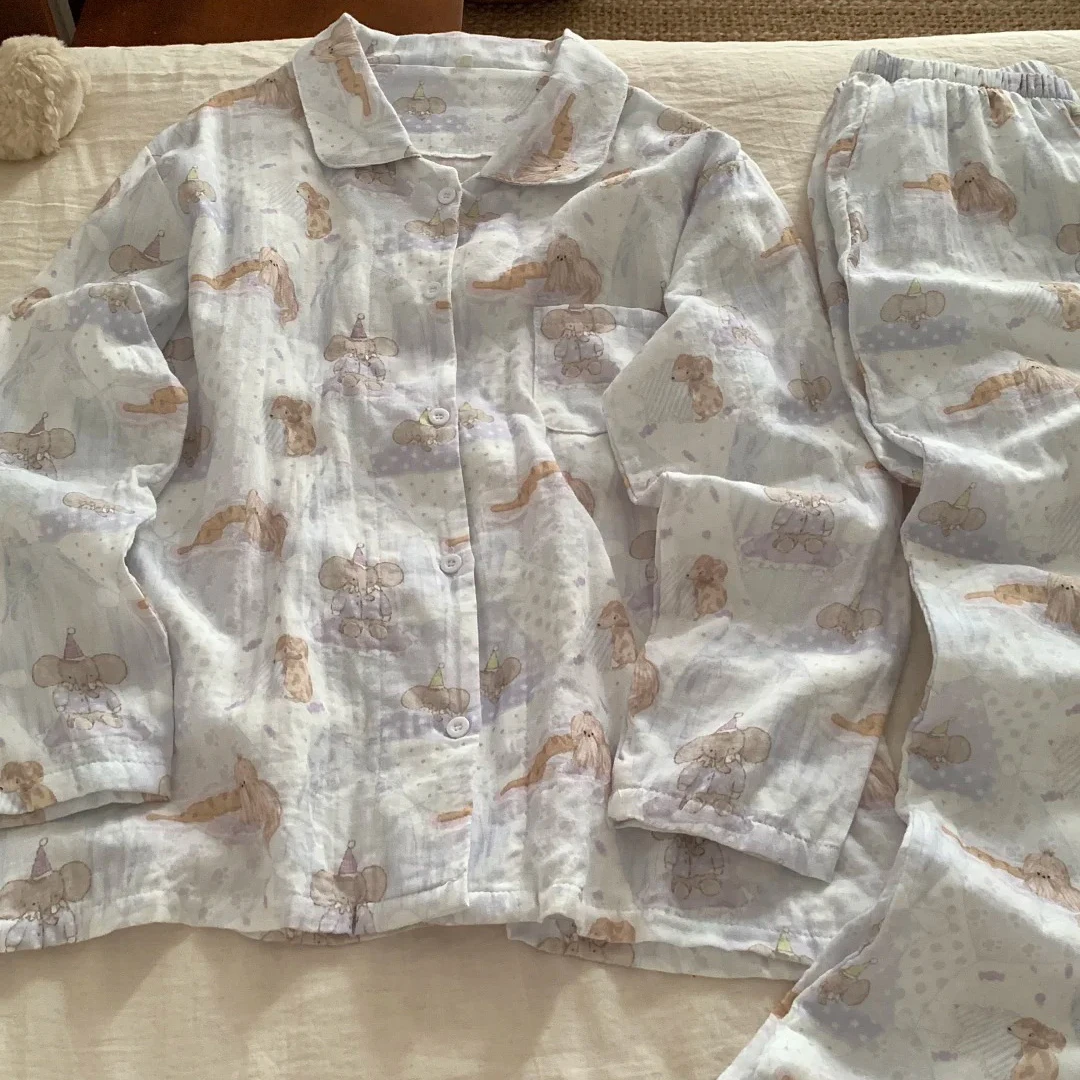 【云朵棉】韩版ins可爱紫色小象睡衣女卡通长袖大码家居服学生春秋