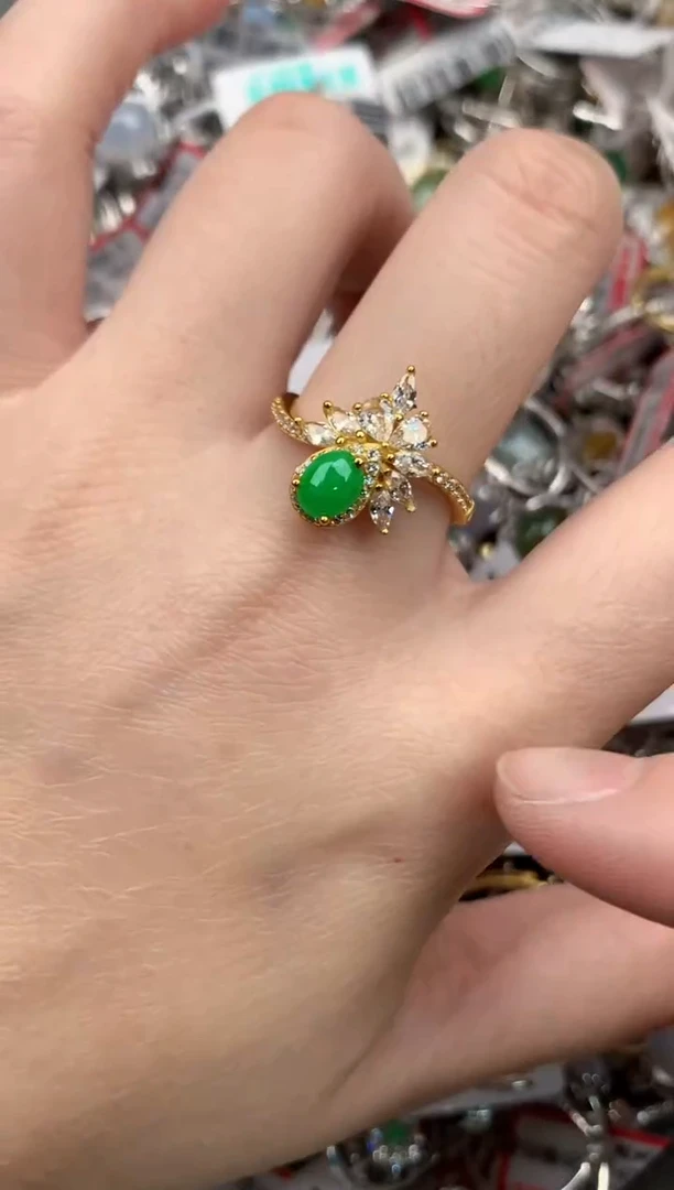 银S925镶嵌戒指翡翠444            8