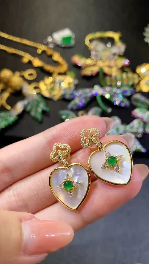 【闪购商品】翡翠耳饰银S925镶嵌223耳饰（多样性发货一件