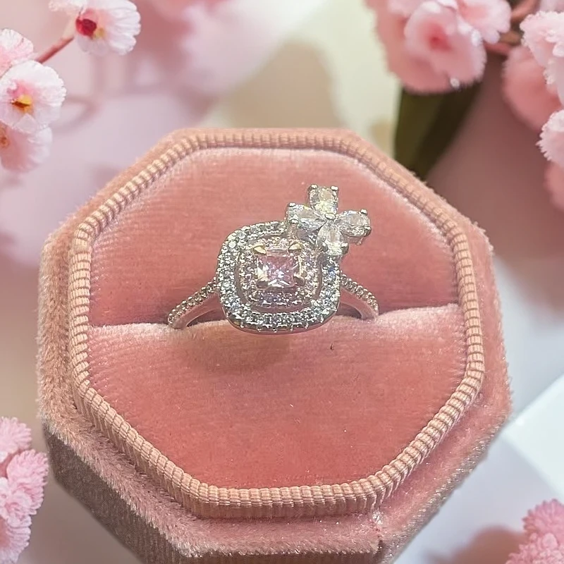 925银莫桑石戒指 蝴蝶结粉钻戒指xx237