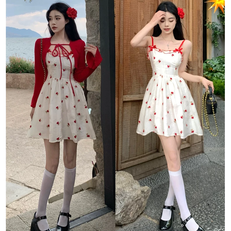 收腰吊带连衣裙女夏季显瘦a字裙法式小众气质小个子裙子