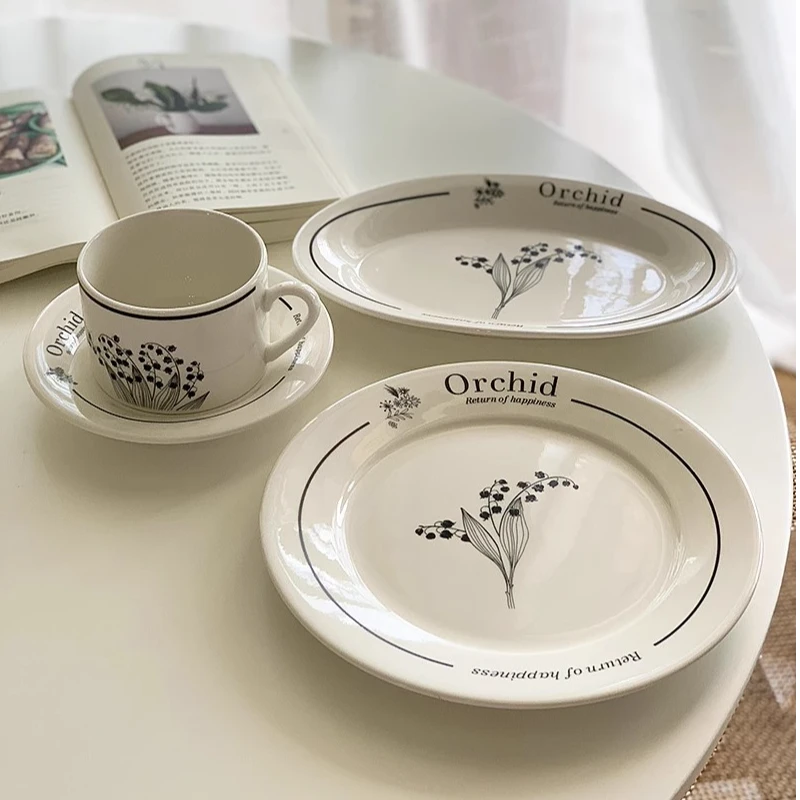 瓷奈法式田园风幸福铃兰花陶瓷盘子早餐甜品盘高颜值餐具咖啡杯碟
