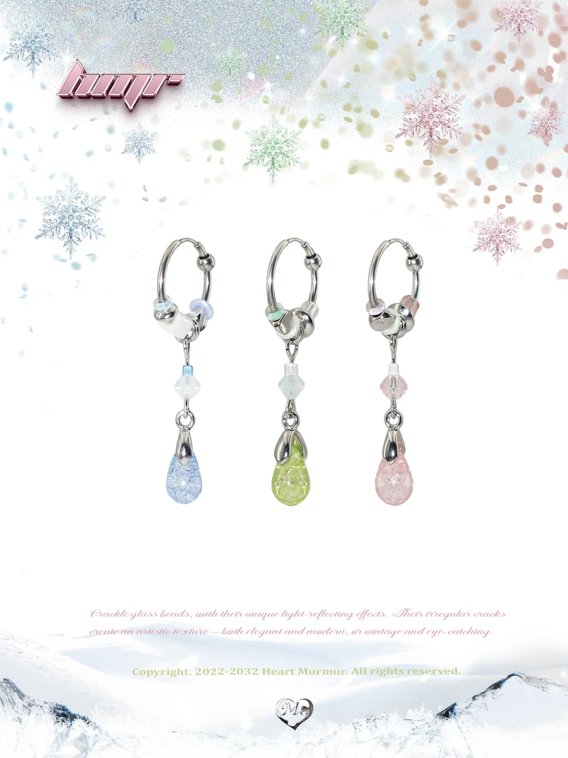 钛钢玻璃耳饰 【冰裂纹】12mm/10mm钛钢搭扣+进口捷克珠