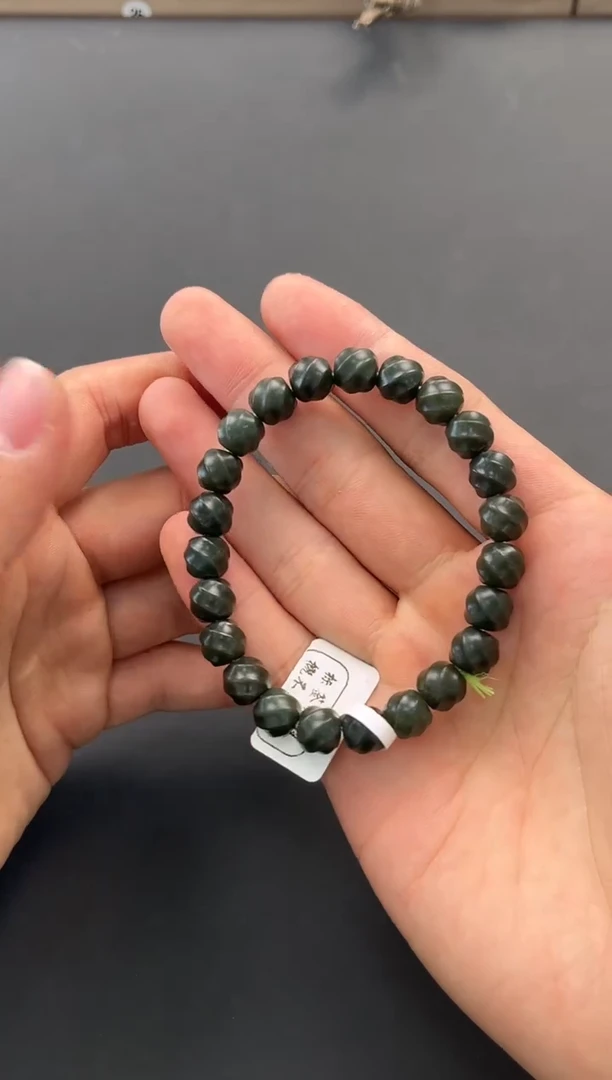 未镶嵌手串和田玉和田黑青手串卡9微色差