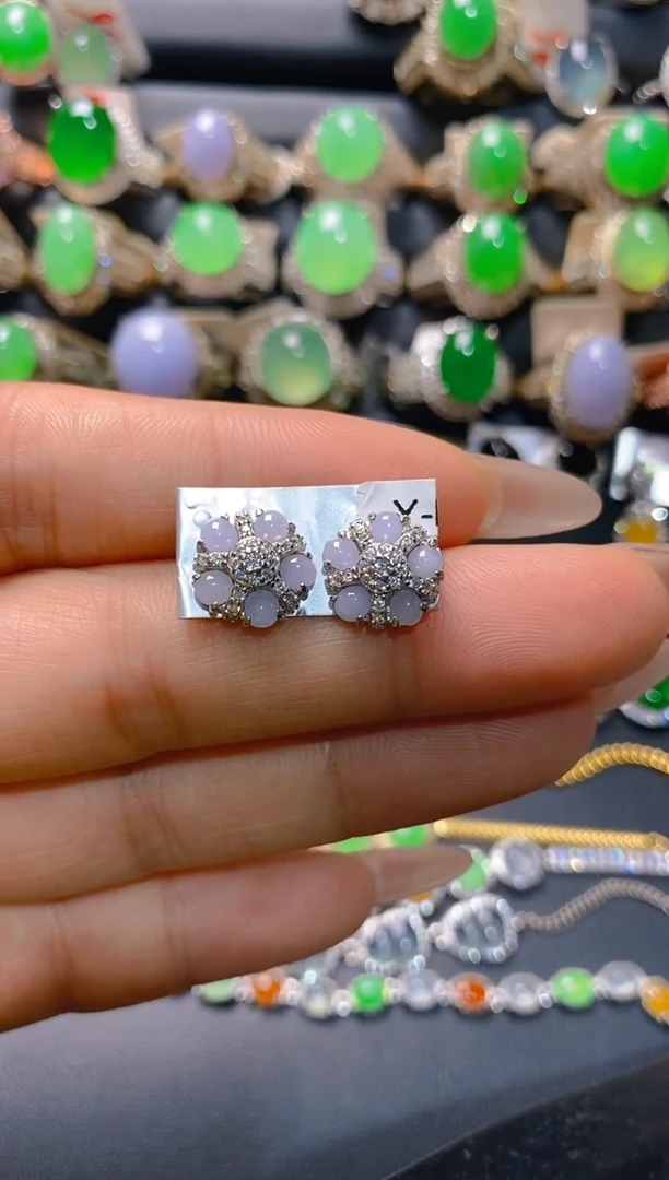 【闪购商品】翡翠耳饰银S925镶嵌天然A货翡翠1