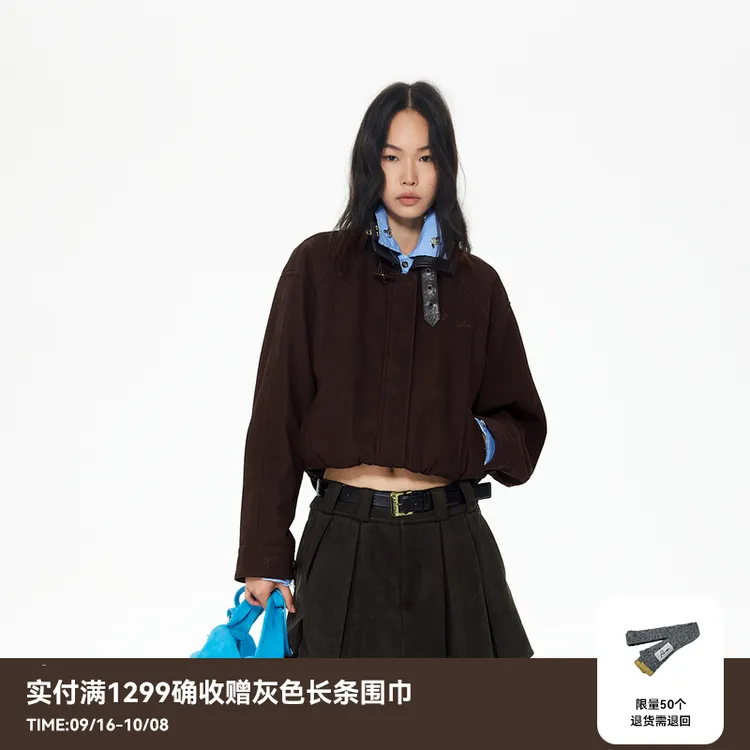 REVAN芮范25冬慵懒感亮面PU皮领外套RL90105081