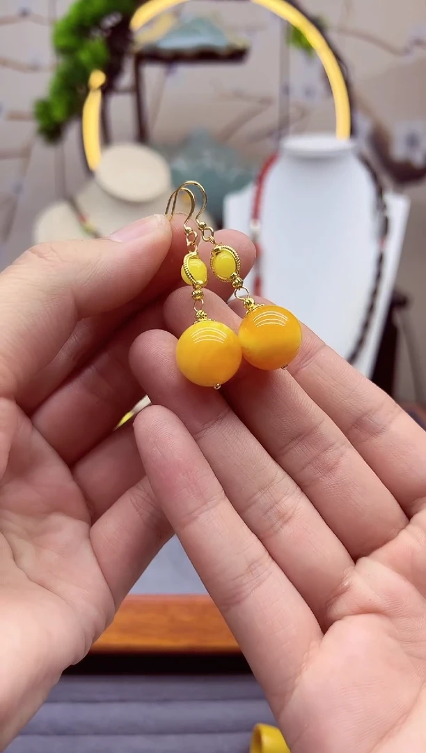 【闪购商品】蜜蜡耳饰14K金镶嵌e208`````