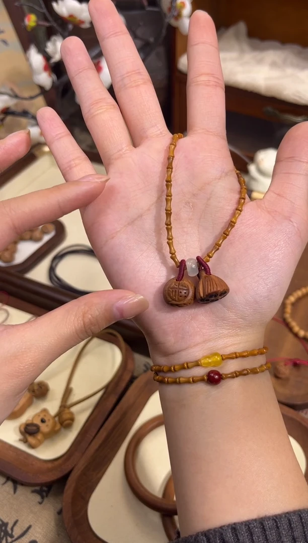 手串桃核【桃缘行】竹节「福气莲莲」桃木桃核辟、挡、驱、护 备注手围