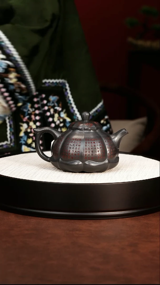 茶壶紫砂宜兴紫砂 筋纹壶石黄