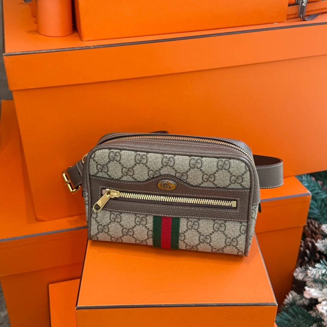 95新 GUCCI/古驰 GG迷你腰包可作胸包024黑标 底长18.5/158806