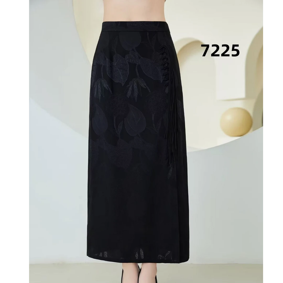 YX7225（聚水潭）高腰提花半身裙中式显瘦半裙百搭长款开叉包臀复古