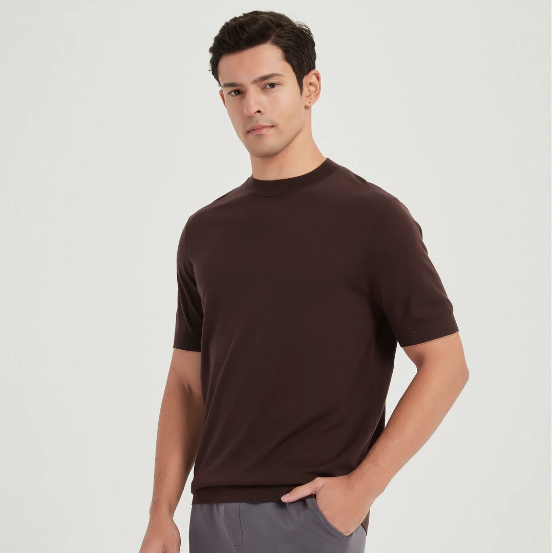 【60支精纺羊毛】顶奢级100%绵羊毛半高领短袖超细16针新澳品牌沙