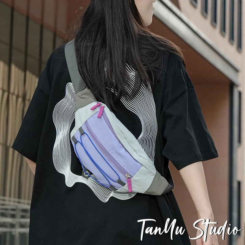 探屿潮牌胸包学生高级感轻便撞色手机腰包百搭休闲小背包男斜挎包