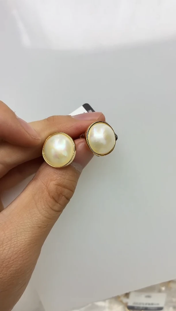 银S925镶嵌DA拼合珍珠（马贝珠）耳饰 c860