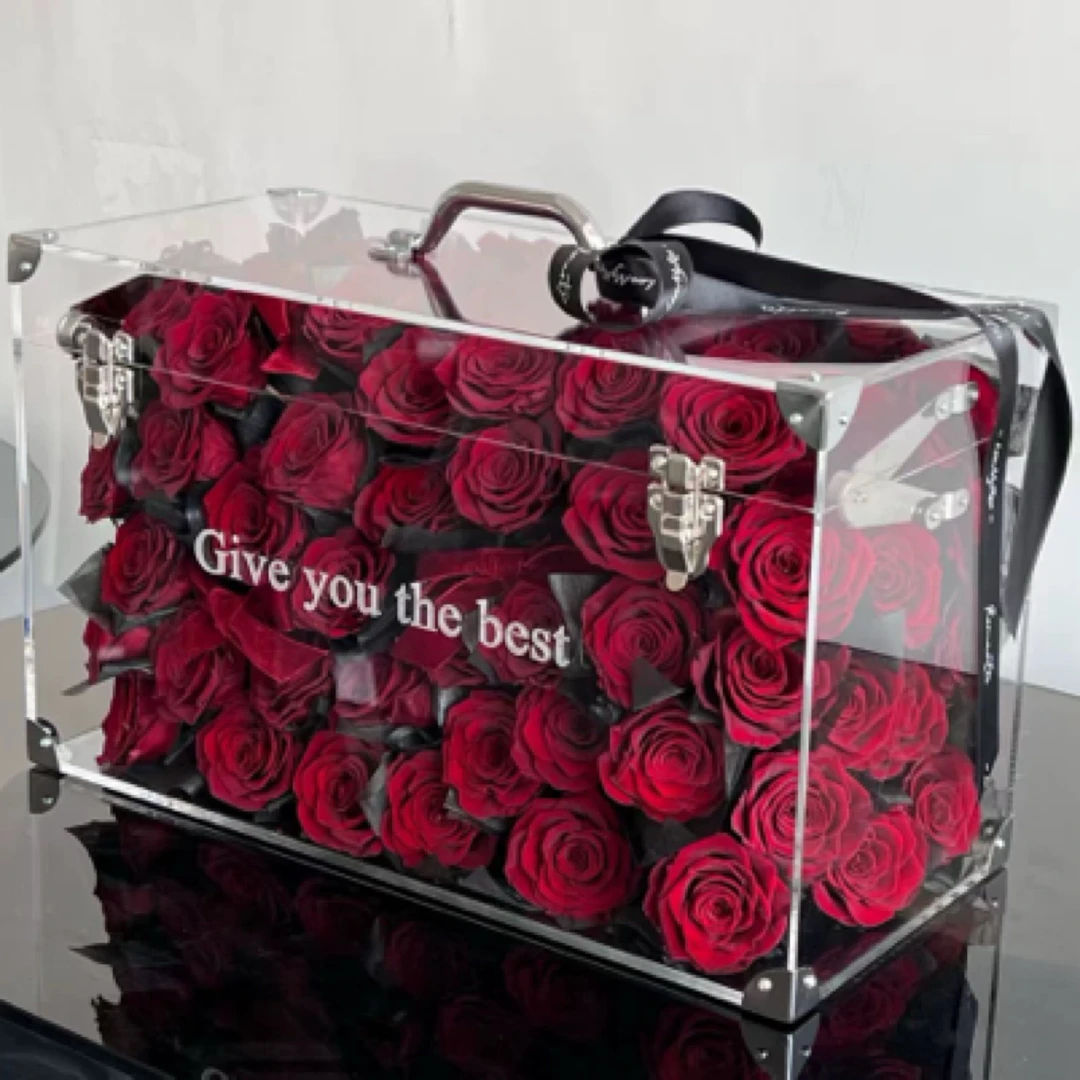 高档情人节礼盒礼物玫瑰巨型行李箱花盒送永生花正品真花高级感