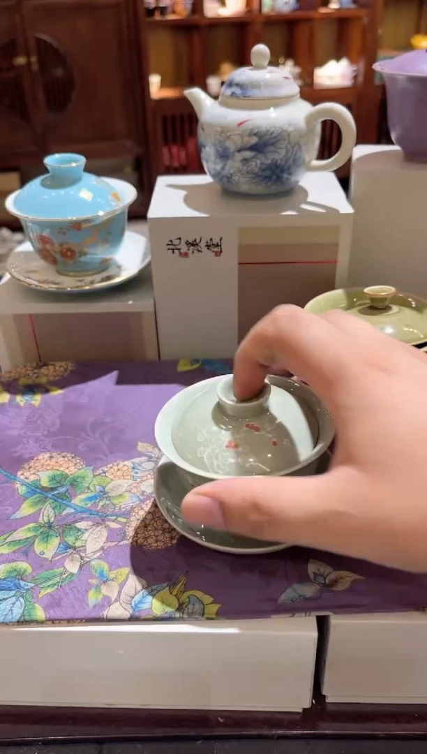 皎月红花盖碗茶具茶具