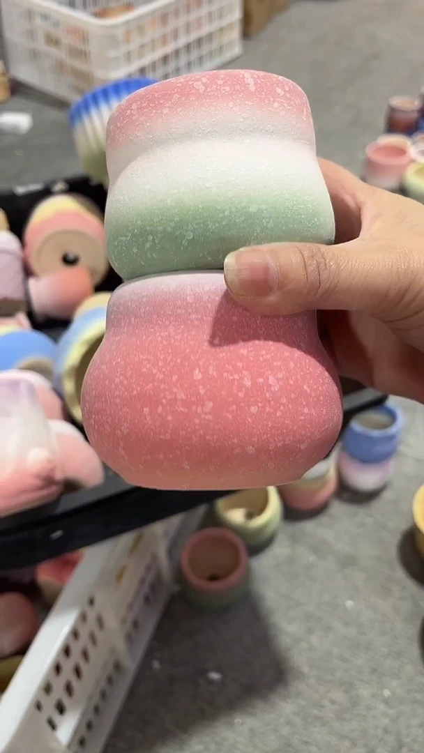 极*麦饭石粗陶多肉花盆口径6*6两个微瑕