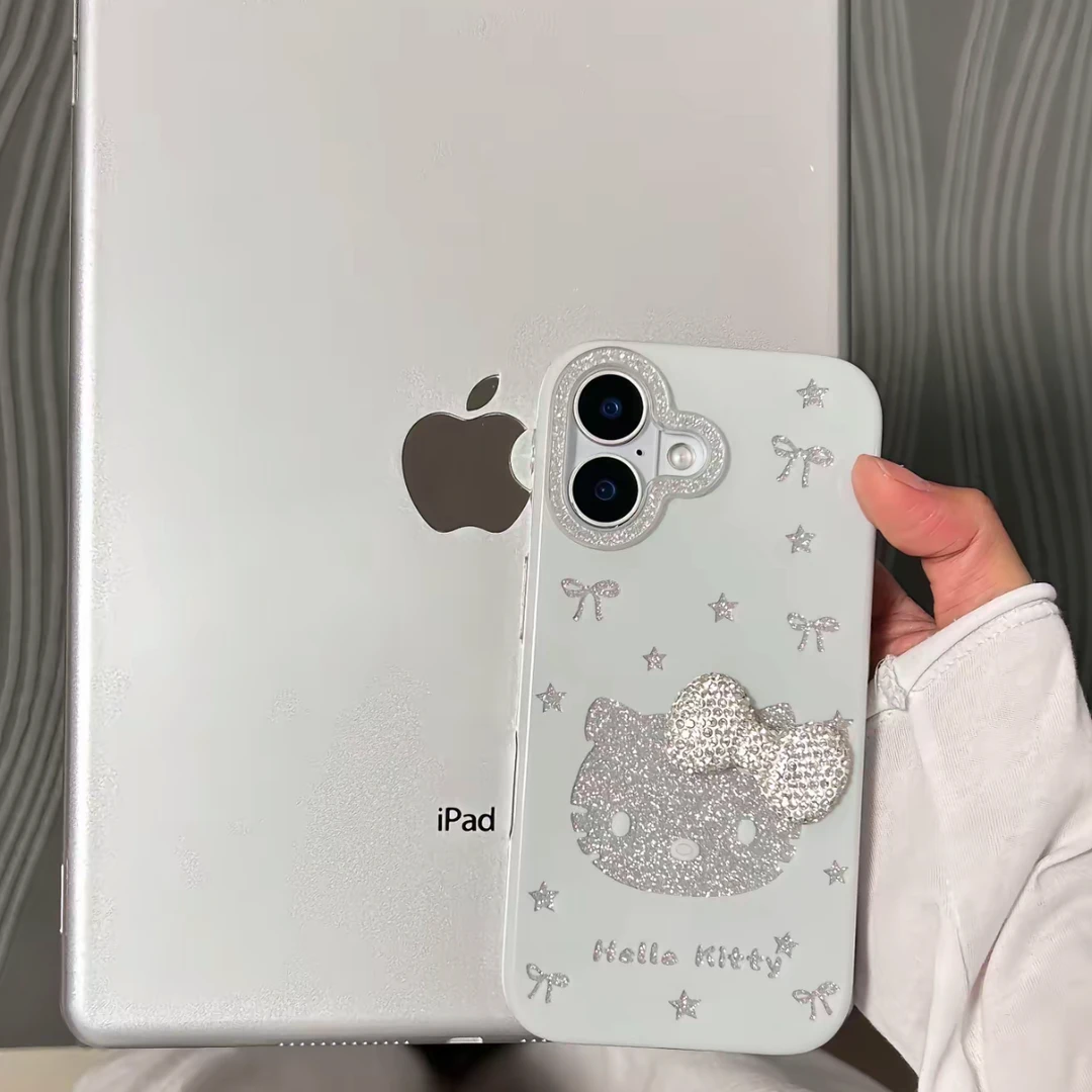 韩系ins浪漫白闪粉kitty适用苹果17promax可爱16pro全包15手机壳