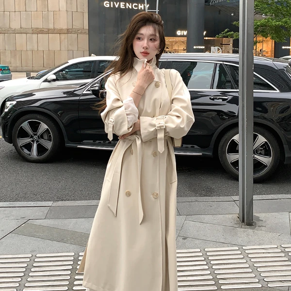 高级感白色风衣外套女2025秋季新款中长款收腰垂感英伦小个子大衣
