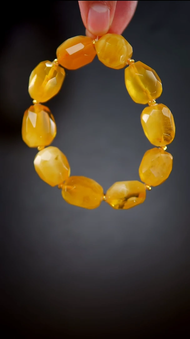 手链琥珀未镶嵌俄料金角蜜钻面手串28.9
