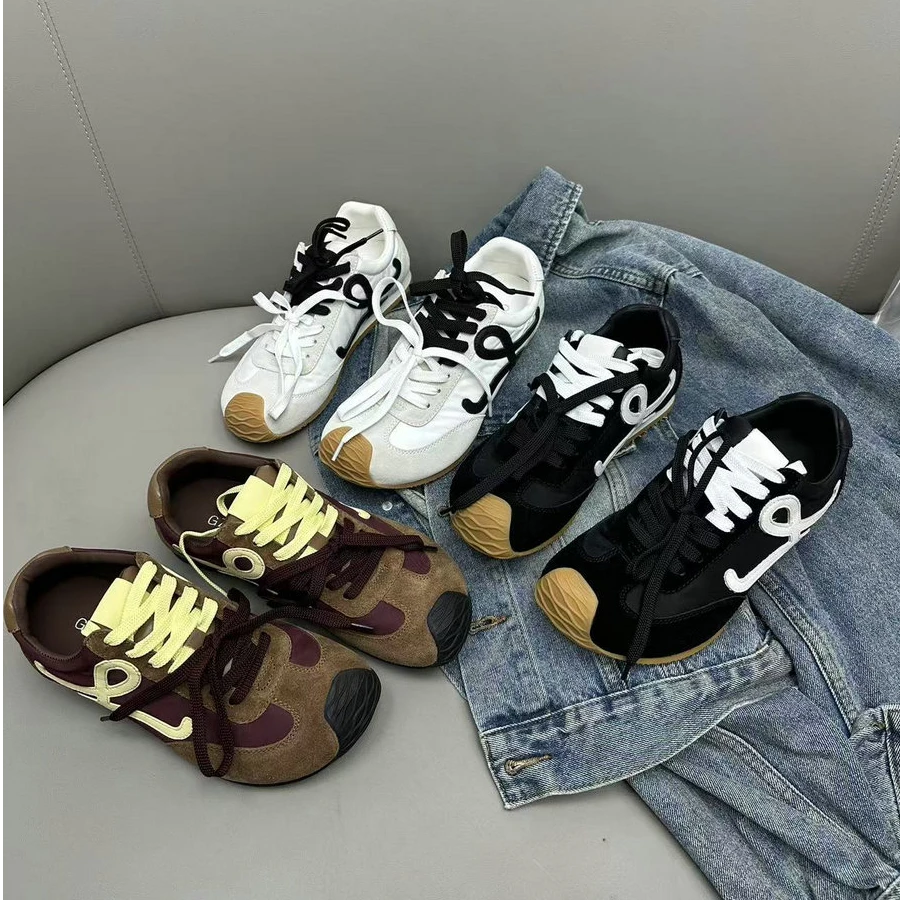 时尚系带真皮平底德训鞋女款百搭休闲阿甘鞋