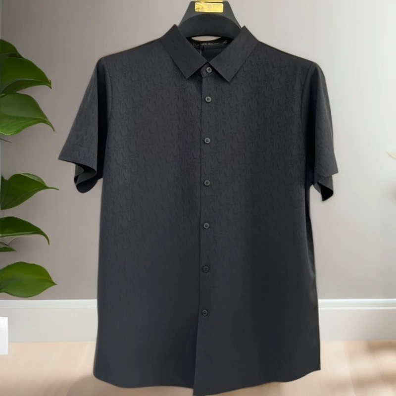 休闲男款顺滑透气男士衬衫夏季翻领商务衬衣时尚轻奢经典商务