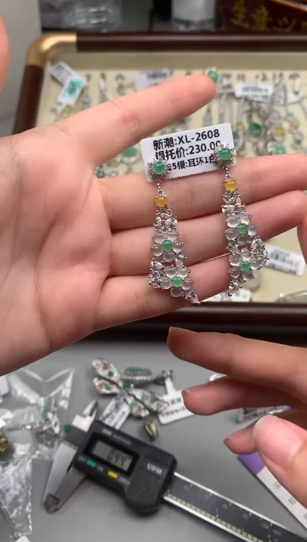 银S925镶嵌戒指翡翠耳饰11