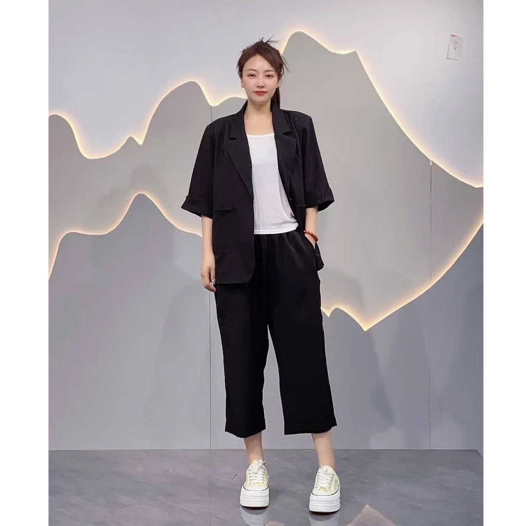 韩版气质外套长裤两件套3811