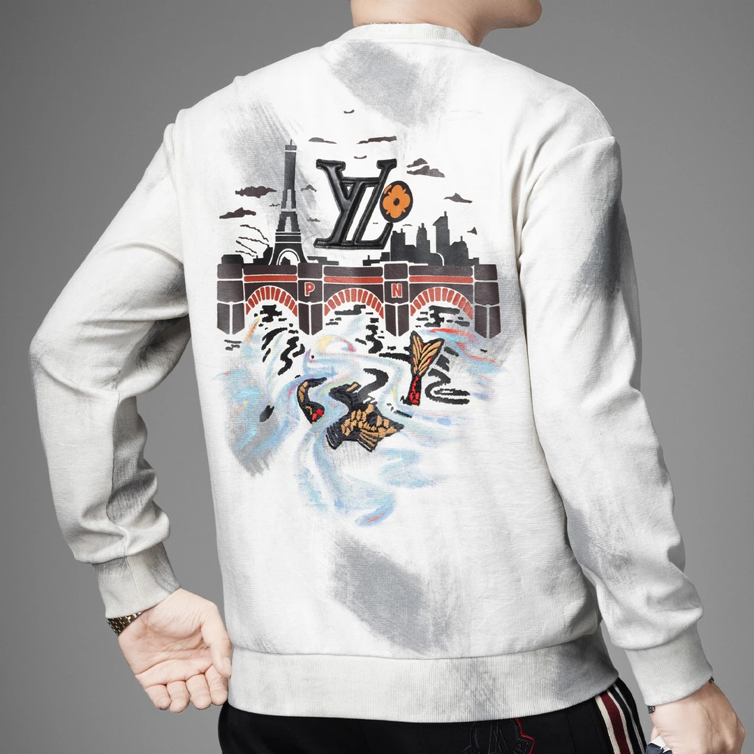 男士高端美式圆领卫衣秋冬季新款潮牌轻奢宽松打底衫长袖T恤外套