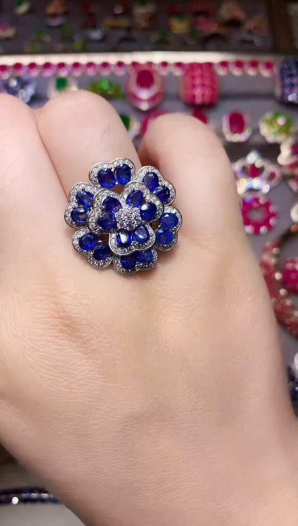 戒指蓝宝石银S925镶嵌.....