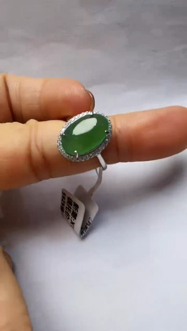 翡翠戒指银S925镶嵌925银镶缅甸A货翡翠戒指