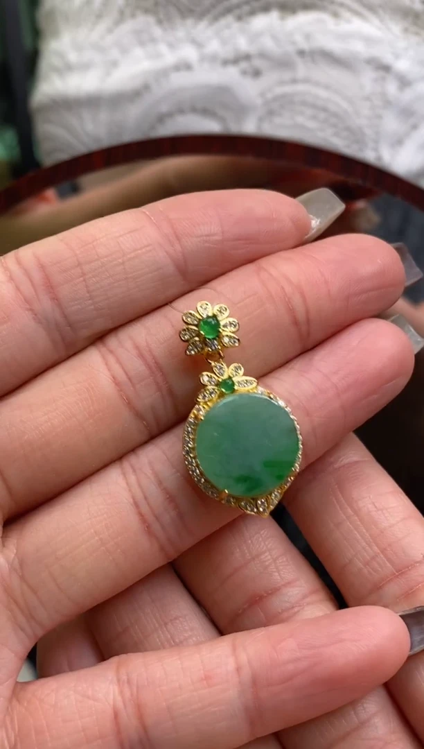 颈饰银S925镶嵌翡翠净货17013