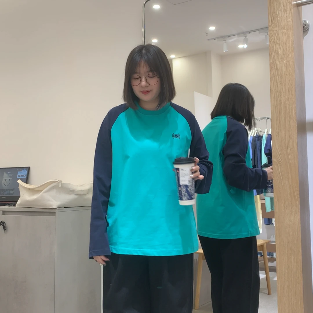 小众设计感拼色小刺绣宽松休闲插肩袖T恤