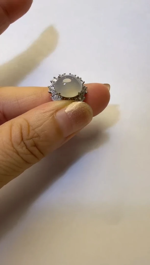 银S925镶嵌戒指翡翠925银镶缅甸A货翡翠戒指84