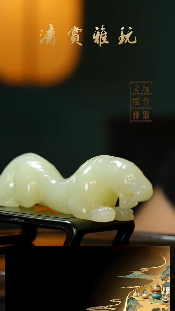 玉《伏虎》手把件摆件