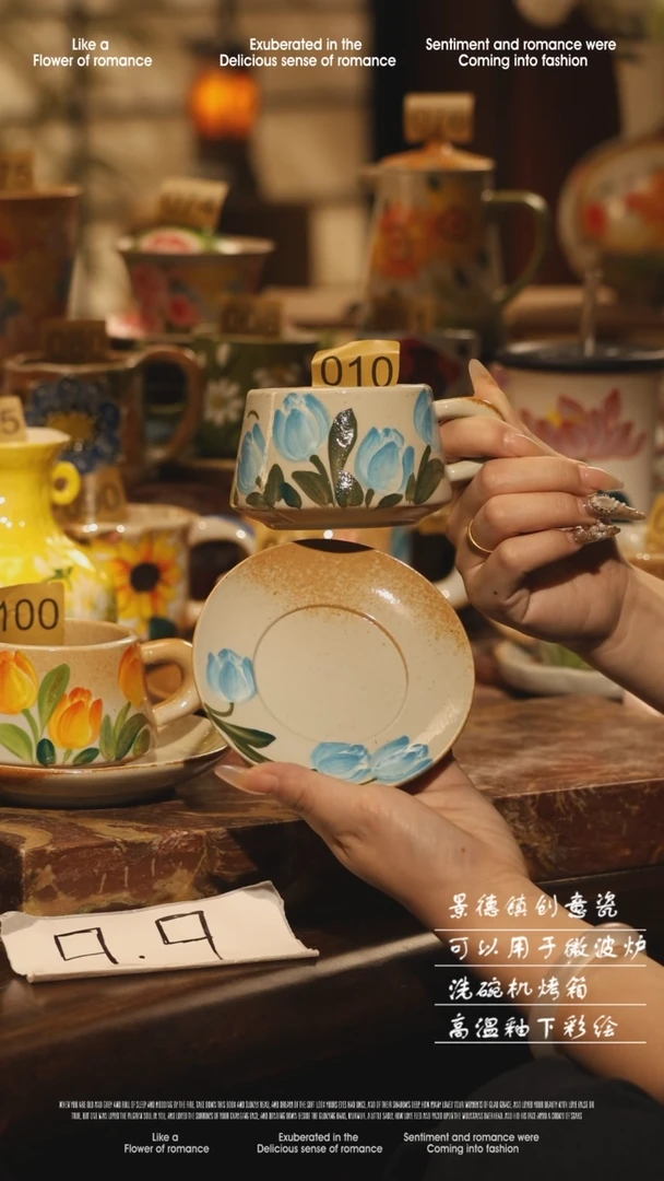 陶瓷010景德镇高温手绘釉下彩设计师款式